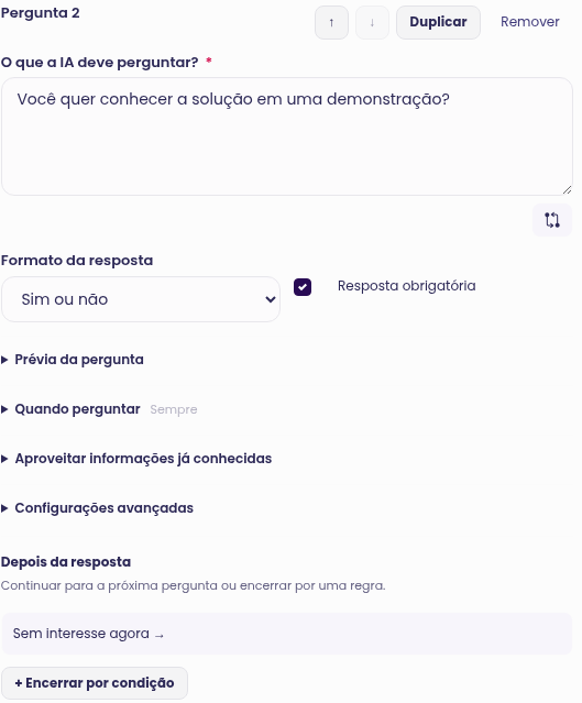 Edição de uma pergunta com resposta Sim ou não