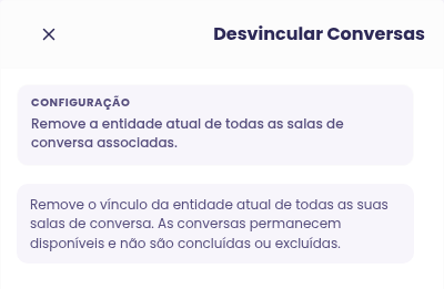 Configuração do node Desvincular Conversas em uma automação de CRM