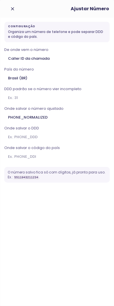 Configuração do node Ajustar Número no fluxo de voz