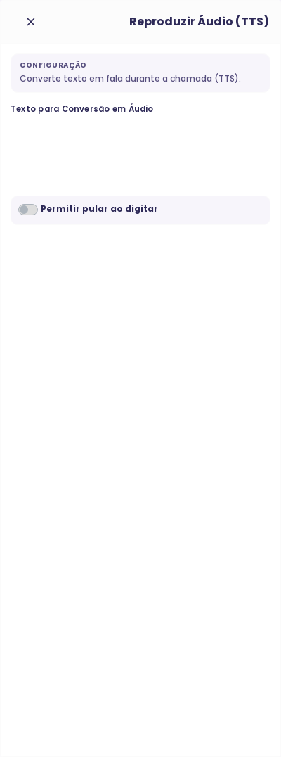 Configuração do node Reproduzir Áudio (TTS) no fluxo de voz