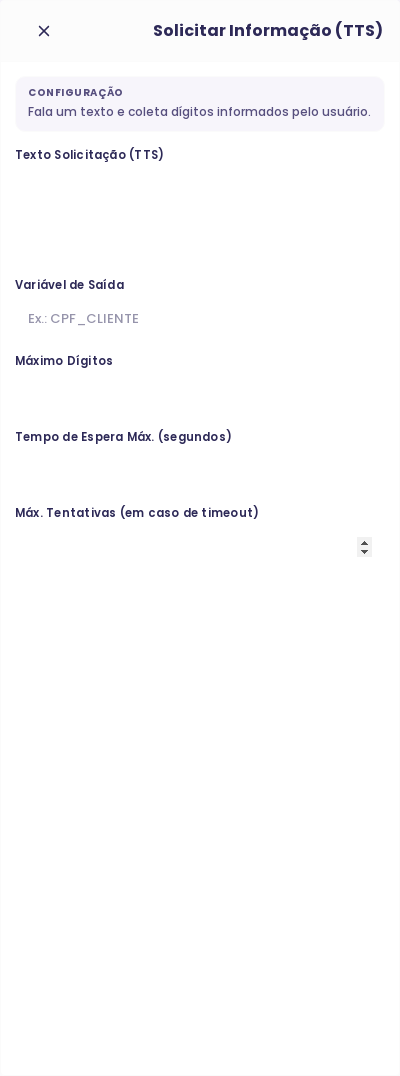 Configuração do node Solicitar Informação (TTS) no fluxo de voz