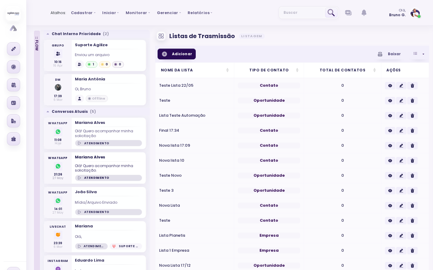 Área de listas de transmissão para criar e revisar públicos de envio