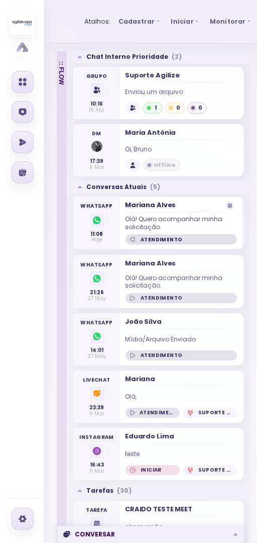 Flow do usuário com conversas de diferentes canais e tarefas operacionais