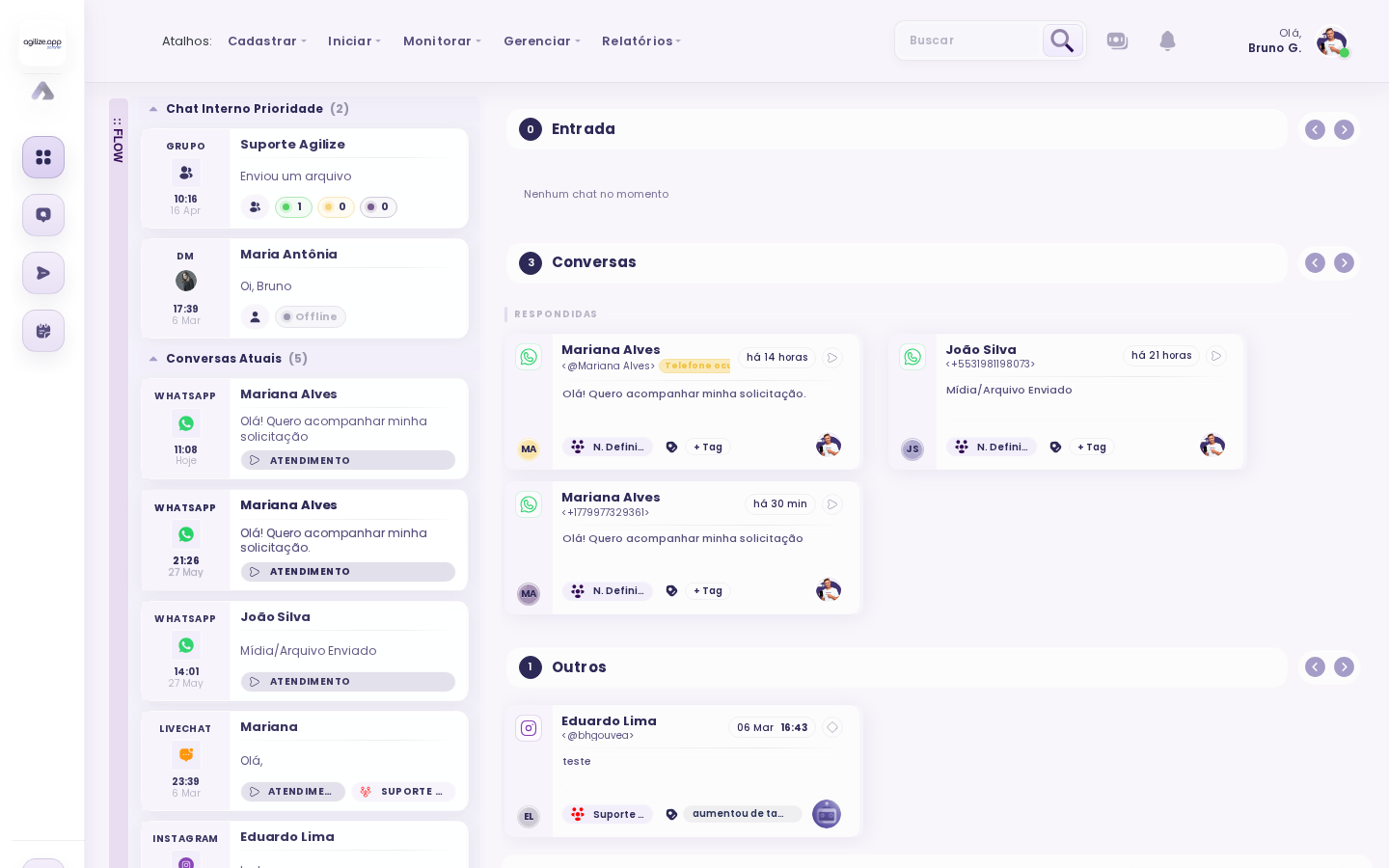 Tela de Monitorar conversas para supervisão de filas, canais e exceções omnichannel
